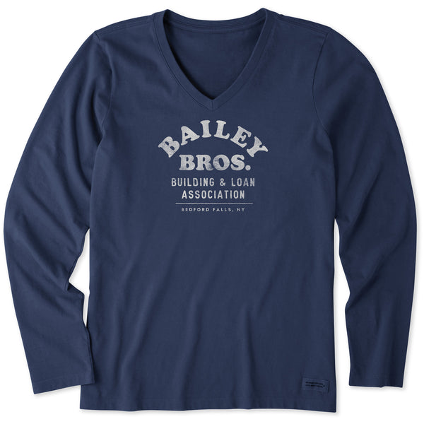 life is good Women's Bailey Bros. Building u0026 Loan Assoc. Long Sleeve Crusher Vee