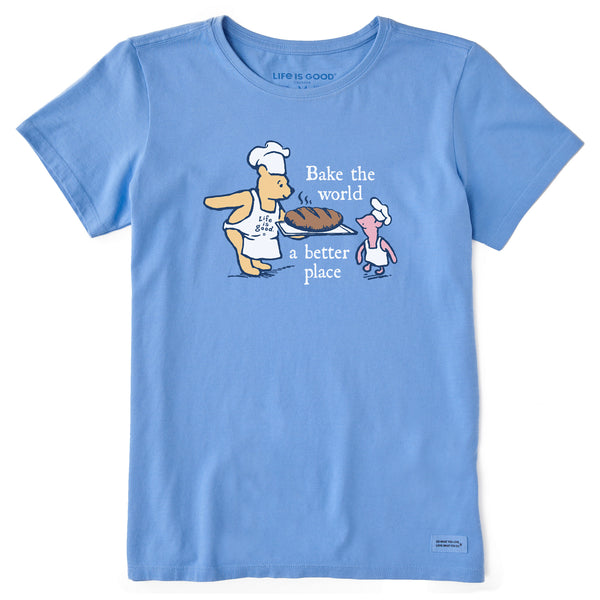 life is good Women's Bake the World a Better Place Winnie u0026 P Short Sleeve Crusher Tee