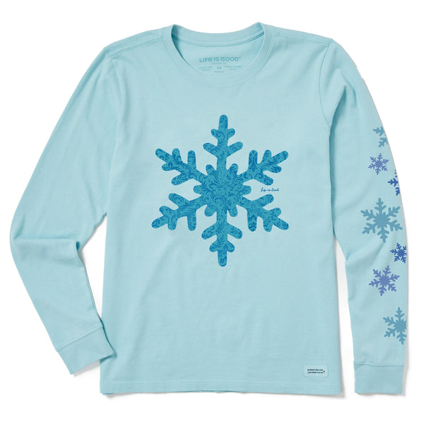 Life Is Good Women's Baroque Snowflake Long Sleeve Crusher Tee