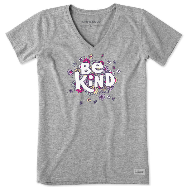 Life Is Good Women's Be Kind Flower Lines Short Sleeve Vee