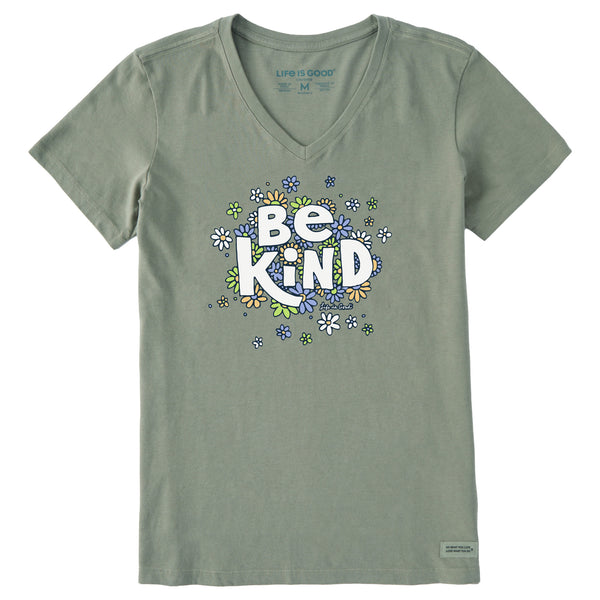 life is good Women's Be Kind Flower Lines Short Sleeve Vee