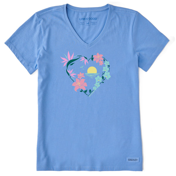 life is good Women's Beach Flowers Short Sleeve Crusher Vee