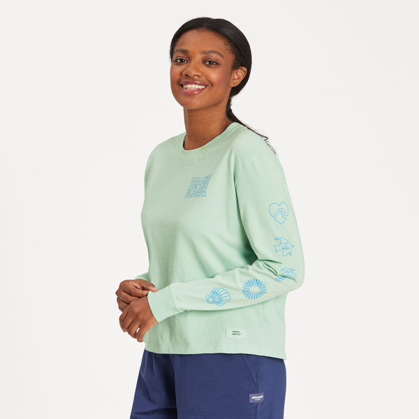 life is good Women's Beach Icons Long Sleeve Crusher Boxy Tee