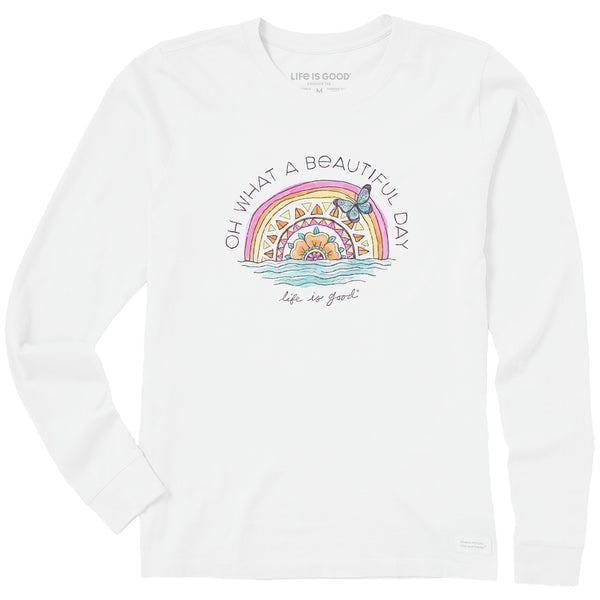 life is good Women's Beautiful Day Butterfly Rainbow Long Sleeve Crusher Tee