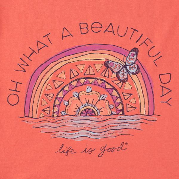 Life Is Good Women's Beautiful Day Butterfly Rainbow Short Sleeve Crusher Boxy Tee