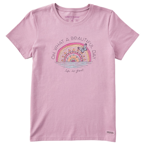 life is good Women's Beautiful Day Butterfly Rainbow Short Sleeve Crusher Tee