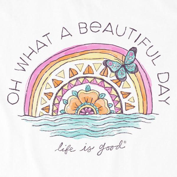 Life Is Good Women's Beautiful Day Butterfly Rainbow Short Sleeve Vee