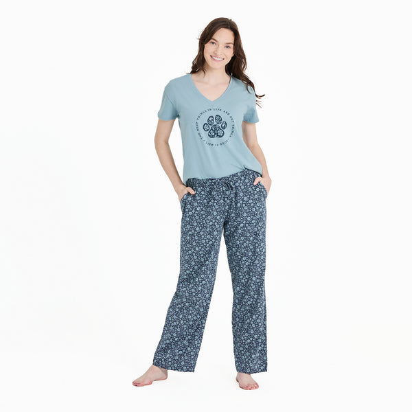 Life Is Good Women's Best Things Floral Paw Snuggle Up Sleep Vee
