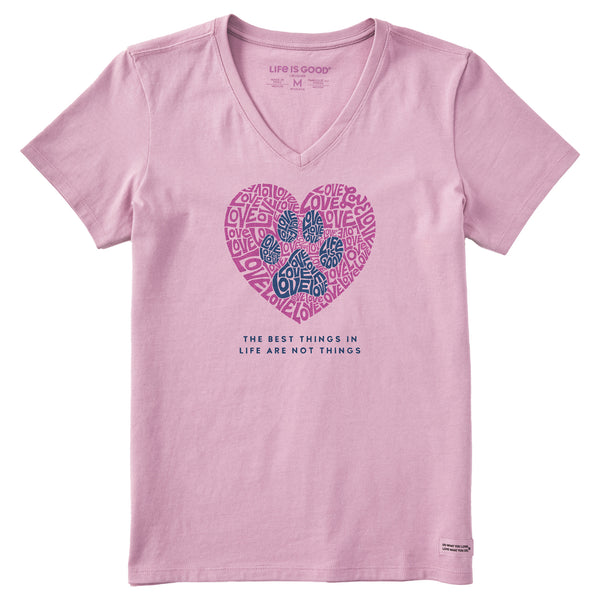 life is good Women's Best Things Paw Heart Short Sleeve Vee