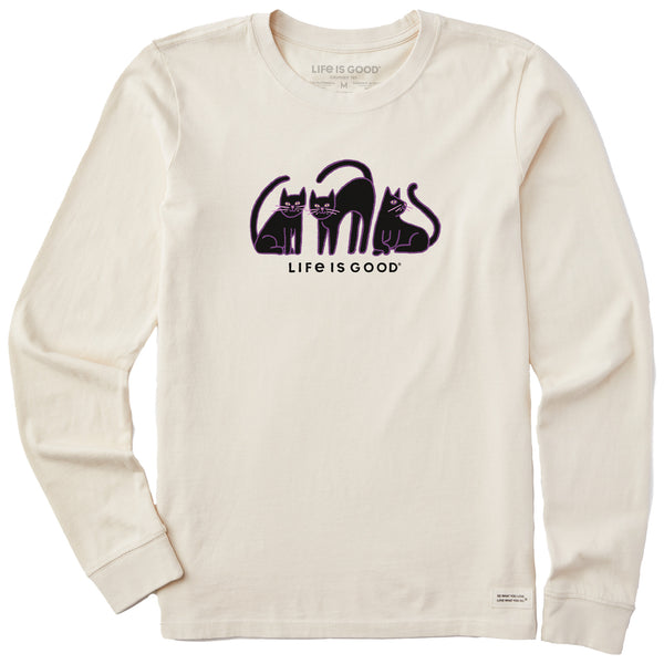 Life Is Good Women's Black Cat Trio Long Sleeve Crusher Tee
