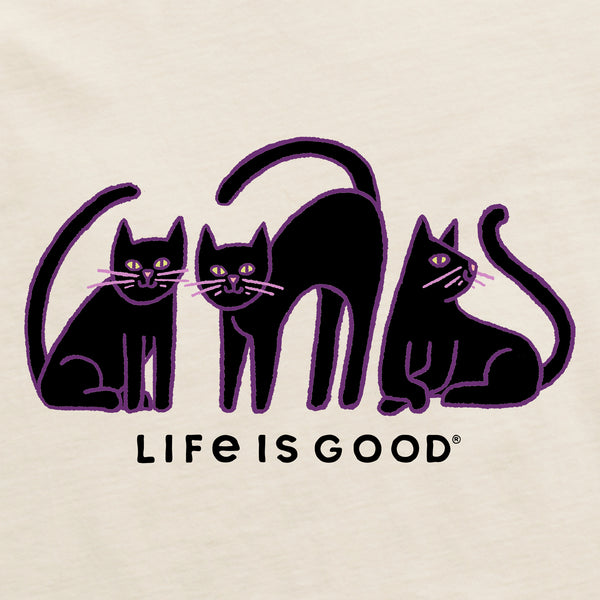 Life Is Good Women's Black Cat Trio Short Sleeve Crusher Tee