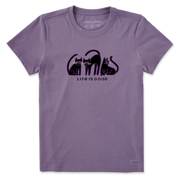 life is good Women's Black Cat Trio Short Sleeve Crusher Tee