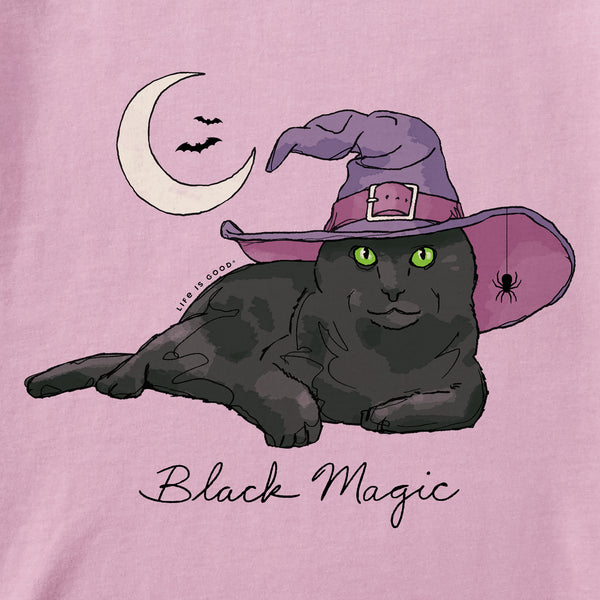 Life Is Good Women's Black Magic Cat Long Sleeve Crusher Tee