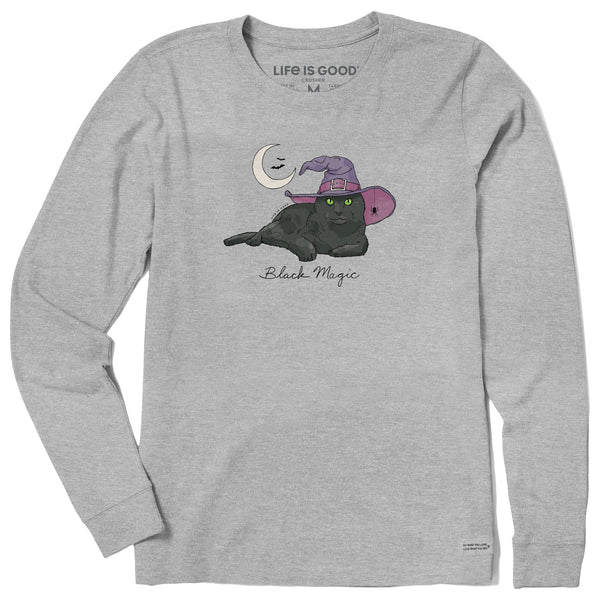 Life Is Good Women's Black Magic Cat Long Sleeve Crusher Tee