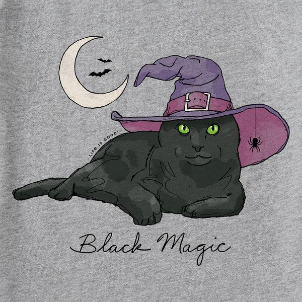 Life Is Good Women's Black Magic Cat Long Sleeve Crusher Tee