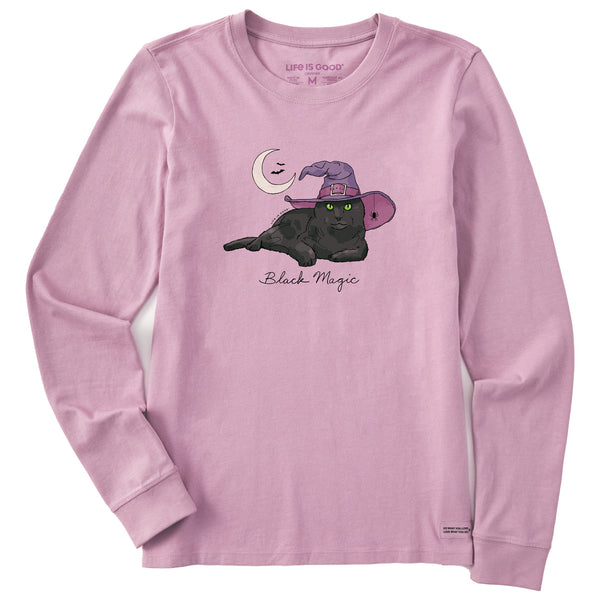 life is good Women's Black Magic Cat Long Sleeve Crusher Tee