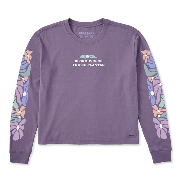 life is good Women's Bloom Where You're Planted Flower Long Sleeve Crusher Boxy Tee