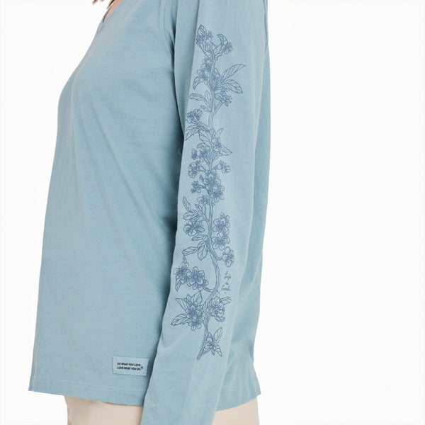Life Is Good Women's Blossom Branches Long Sleeve Crusher-LITE Vee