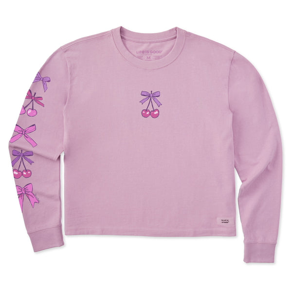 life is good Women's Bows and Cherries Long Sleeve Crusher Boxy Tee