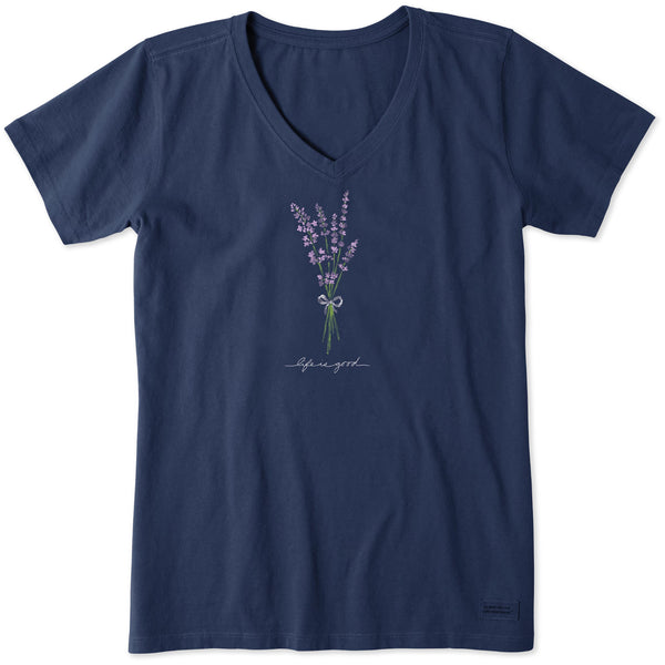 Life Is Good Women's Bunch Of Lavender Short Sleeve Crusher Vee