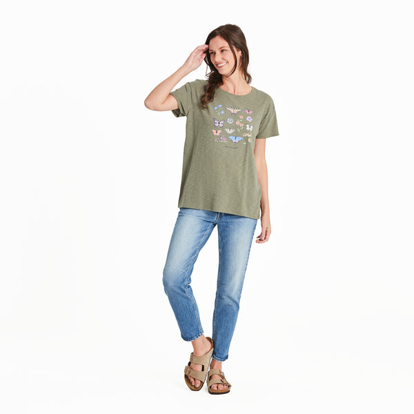 Life Is Good Women's Butterflies And Wildflowers Slub Easy Fit Tee