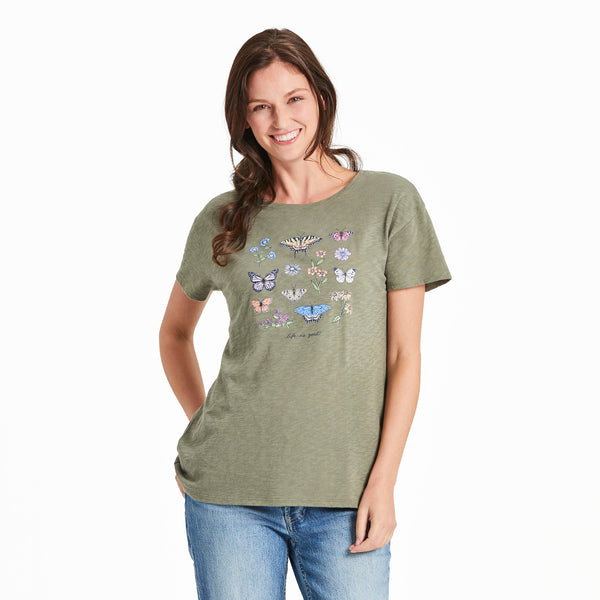 life is good Women's Butterflies and Wildflowers Slub Easy Fit Tee