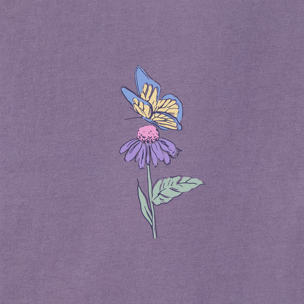Life Is Good Women's Butterflies U0026 Wildflowers Long Sleeve Crusher Boxy Tee