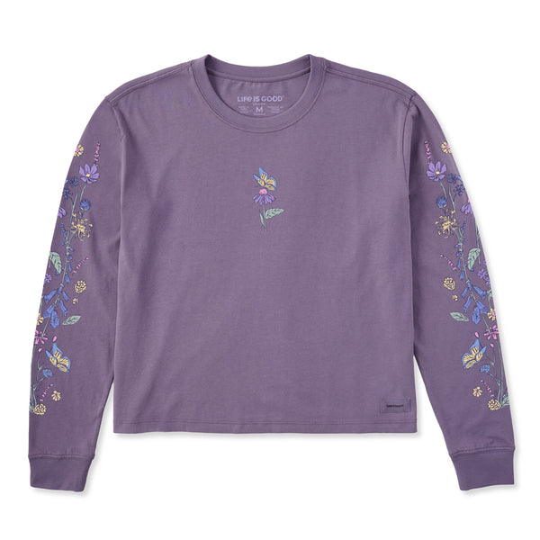 life is good Women's Butterflies u0026 Wildflowers Long Sleeve Crusher Boxy Tee