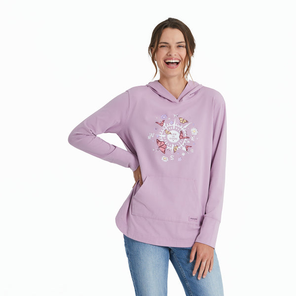 life is good Women's Butterfly and Floral Compass Crusher-FLEX Hoodie Tunic