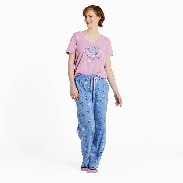 Life Is Good Women's Butterfly And Floral Compass Snuggle Up Relaxed Sleep Vee