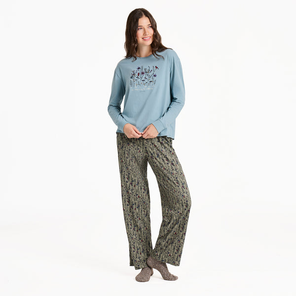 Life Is Good Women's Cardinal Wildflowers Long Sleeve Snuggle Up Sleep Tee