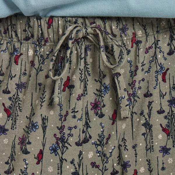 Life Is Good Women's Cardinal Winter Floral Pattern Snuggle Up Sleep Pant