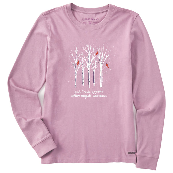 Life Is Good Women's Cardinals Appear Birch Trees Long Sleeve Crusher Tee