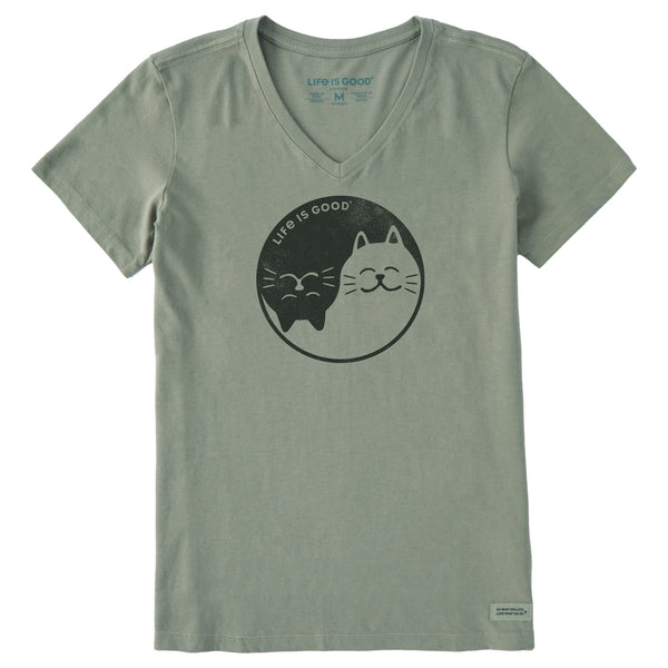 Life Is Good Women's Cat Yin And Yang Short Sleeve Crusher Vee