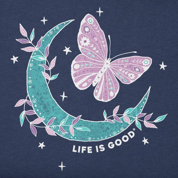 Life Is Good Women's Celestial Butterfly Moon Short Sleeve Crusher Vee