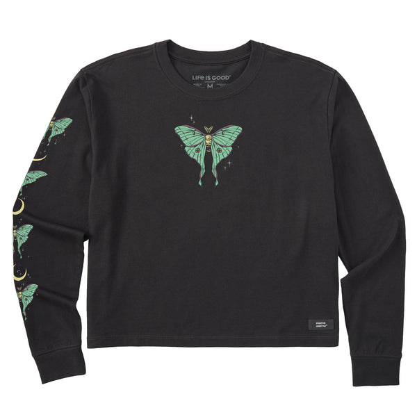 life is good Women's Celestial Luna Moth Long Sleeve Crusher Boxy Tee