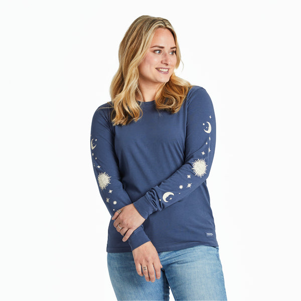 life is good Women's Celestial Sun u0026 Moons Long Sleeve Crusher-LITE Tee
