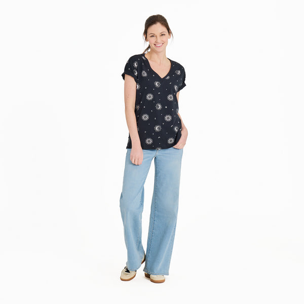 Life Is Good Women's Celestial Zodiac Pattern Crusher-LITE Easy Vee