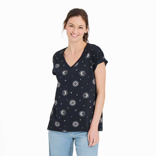 life is good Women's Celestial Zodiac Pattern Crusher-LITE Easy Vee