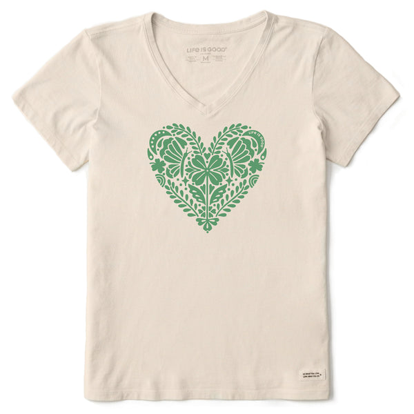 Life Is Good Women's Celtic Clover Heart Short Sleeve Crusher Vee