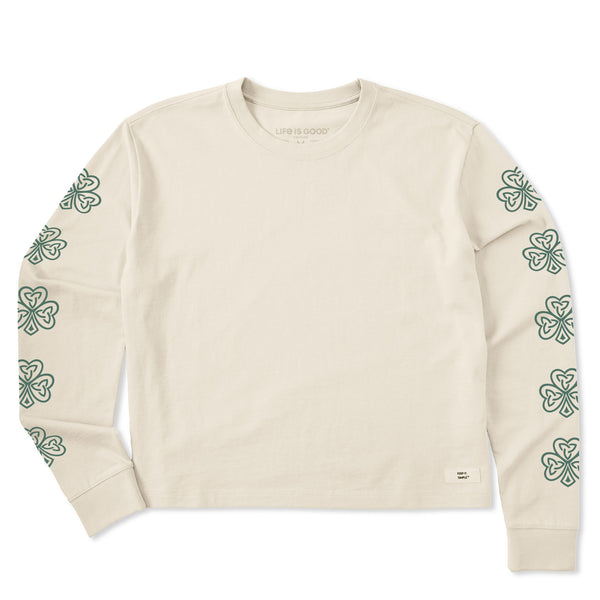 Life Is Good Women's Celtic Clovers Long Sleeve Crusher Boxy Tee