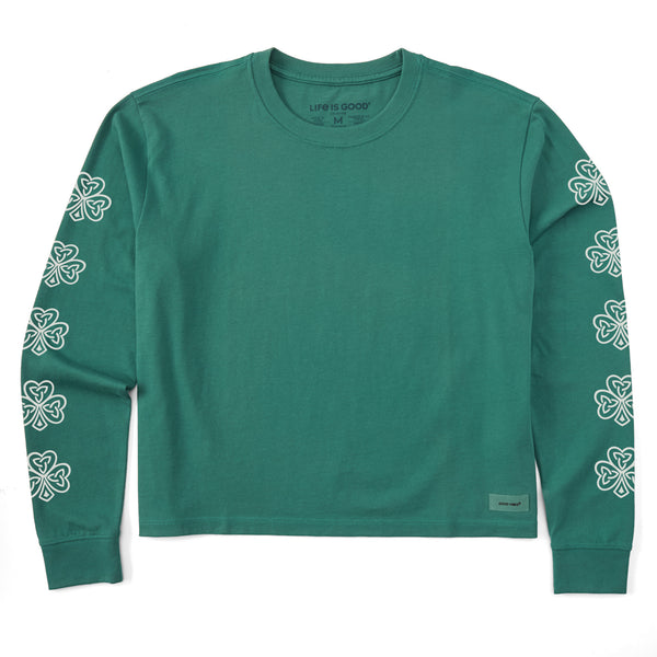 life is good Women's Celtic Clovers Long Sleeve Crusher Boxy Tee