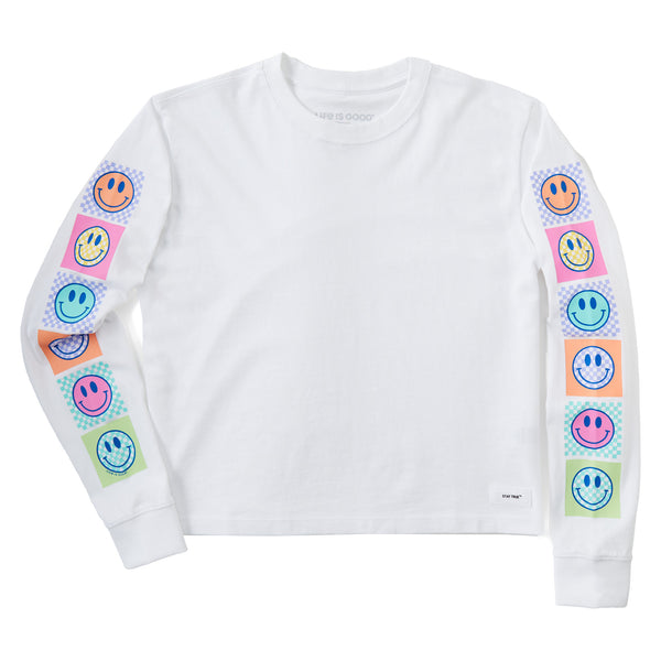 life is good Women's Checkered Smiles Long Sleeve Crusher Boxy Tee