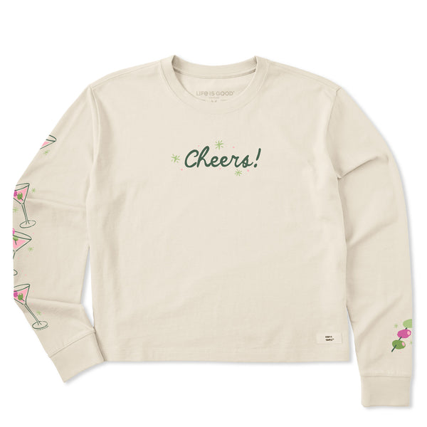 life is good Women's Cheers Holiday Tinis Long Sleeve Crusher Boxy Tee