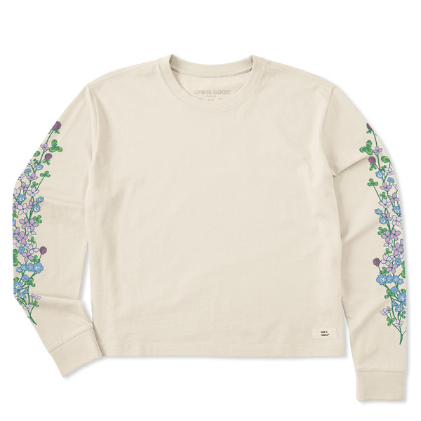 life is good Women's Clovers u0026 Wildflowers Long Sleeve Crusher Boxy Tee