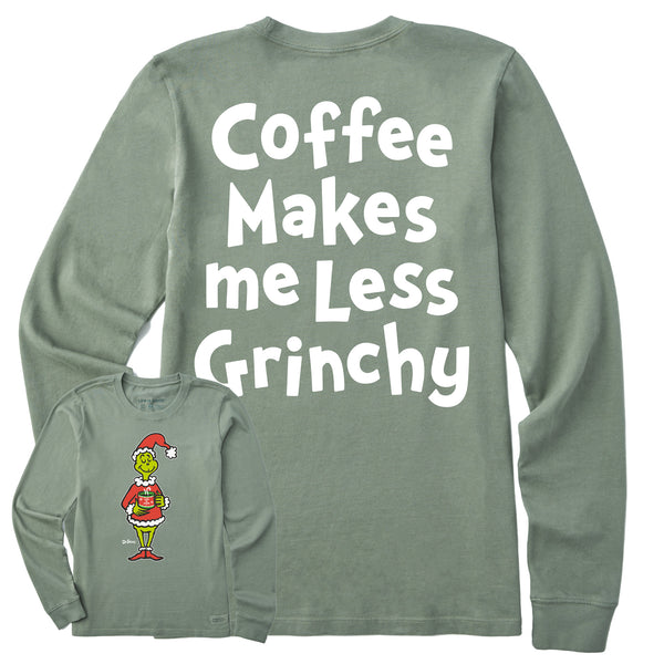 Life Is Good Women's Coffee Makes Me Less Grinchy Long Sleeve Crusher Tee