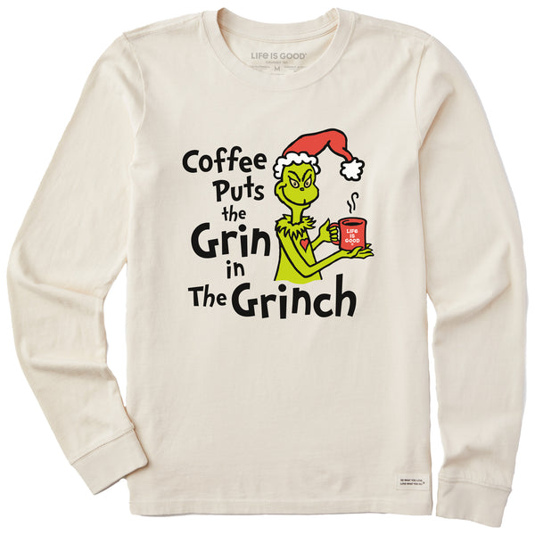 Life Is Good Women's Coffee Puts Grin In Grinch Long Sleeve Crusher Tee