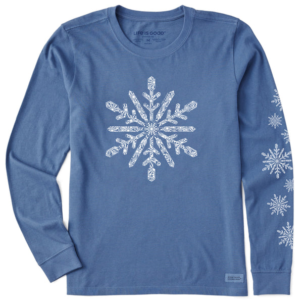 Life Is Good Women's Contrast Snowflake Long Sleeve Crusher Tee