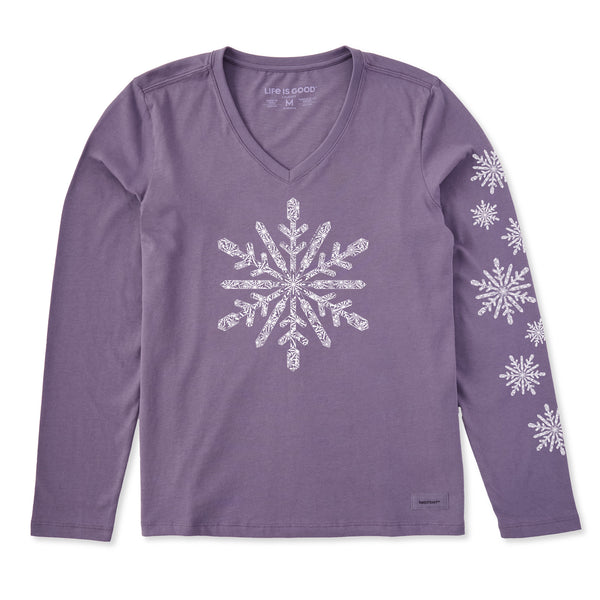 life is good Women's Contrast Snowflake Long Sleeve Crusher Vee