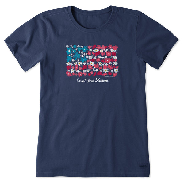 life is good Women's Count your Blossoms USA Flag Short Sleeve Tee
